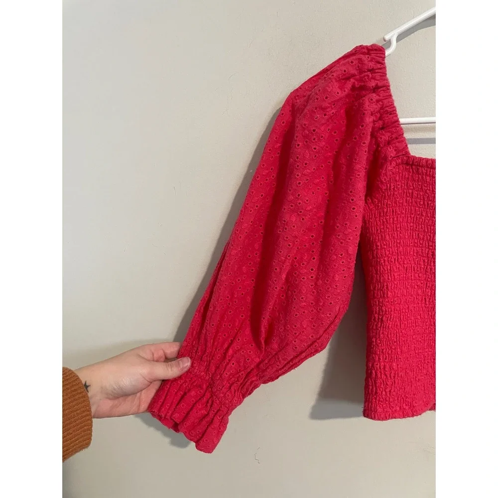 Anthropologie Hutch Smocked Eyelet Top in Red Size XS Feminine‎ Dainty Boho